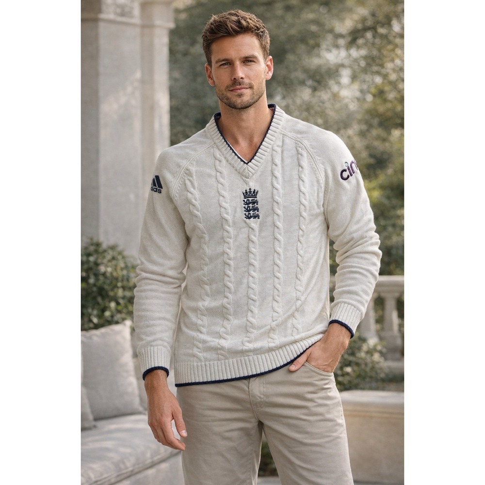 Castore England Cricket Cable Knitted Sweater Preppy Athletic Collegiate Tennis